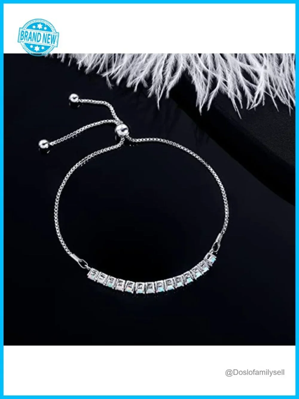 Adjustable Slider Tennis Bracelet 18K White Gold Plated Opal